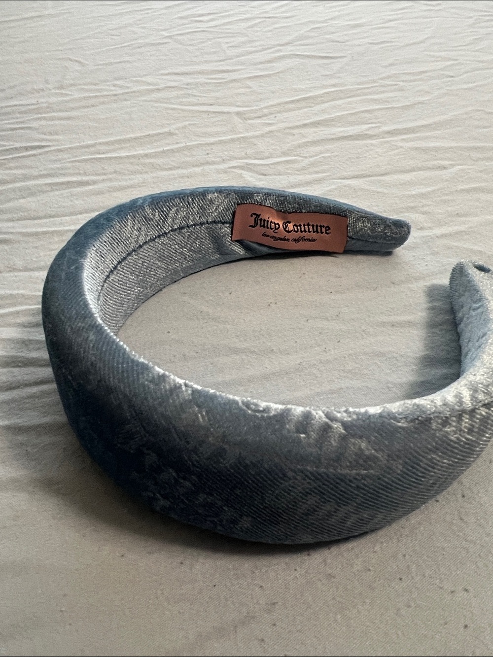 Juicy Couture Plush Velvet Padded Headband in Steel Blue